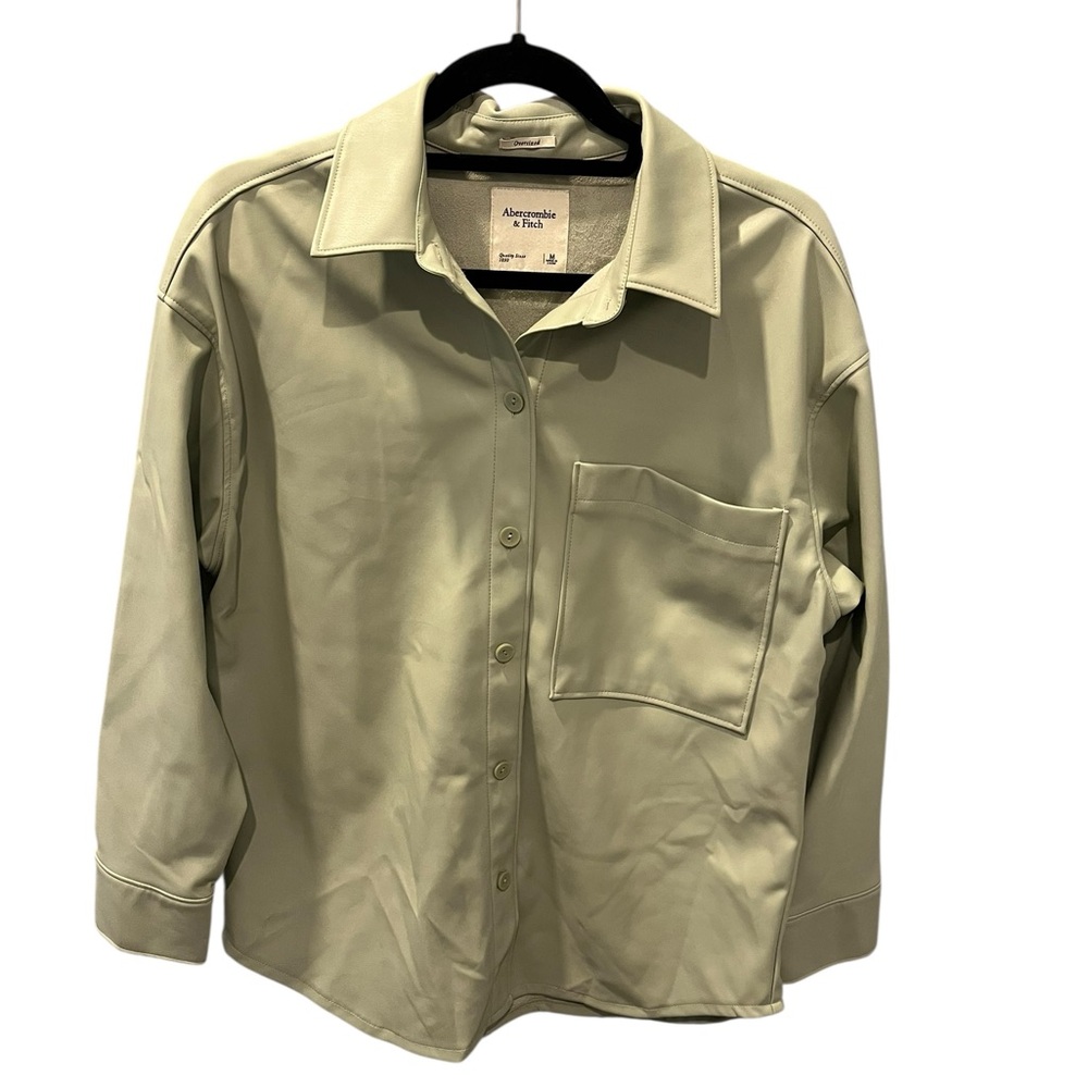Abercrombie & Fitch Vegan Leather Sage Green  Oversized Shirt Size Medium Casual